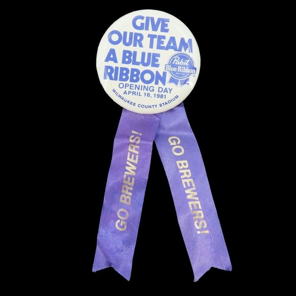 Milwaukee Brewers Opening Day 1981 Button Pin Ribbon County Stadium Pabst PBR - Picture 1 of 7